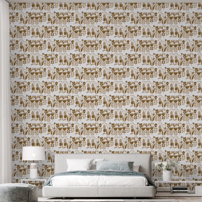 Papel Pintado Modern Abstract Floral Silhouette Pattern (Dormitorio)