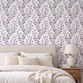 Papel Pintado Modern Boho Floral Pattern Plum White