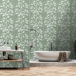 Papel Pintado Modern Botánico Hojas Ascendentes Verde Salvia