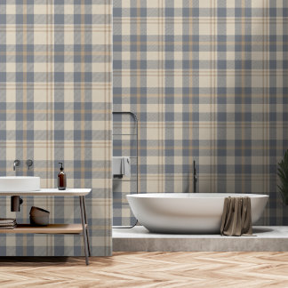 Papel Pintado Modern Farmhouse Plaid in Cream and Slate Blue