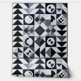 Papel Pintado Modern Geometric Black White Grey Textured