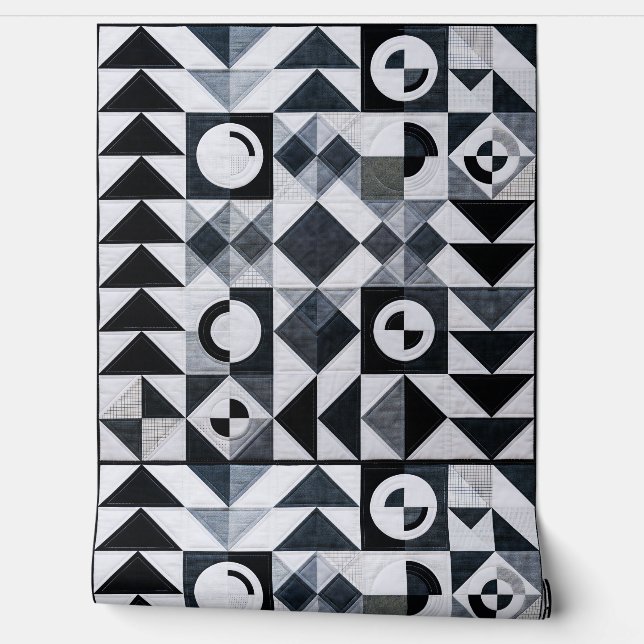 Papel Pintado Modern Geometric Black White Grey Textured (Desenrollar)