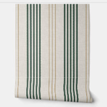 Modern Green Ticking Stripe Linen Texture