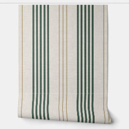 Papel Pintado Modern Green Ticking Stripe Linen Texture
