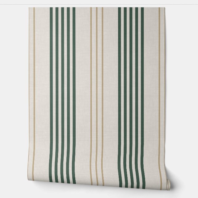Papel Pintado Modern Green Ticking Stripe Linen Texture (Desenrollar)