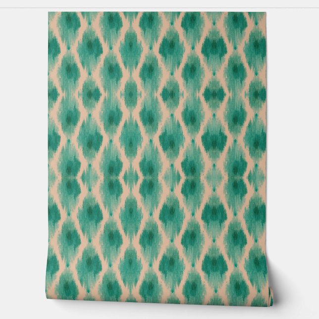 Papel Pintado Modern Ikat Teal & Beige Wallpaper | Organic Boho (Desenrollar)