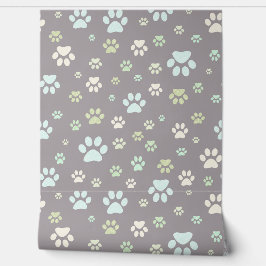 Papel Pintado Modern Mint & Grey Paw Print Nursery 