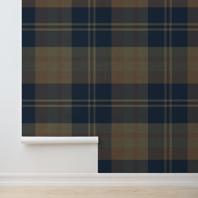 Papel Pintado Modern Navy and Tan Japandi Plaid (Solicitud)