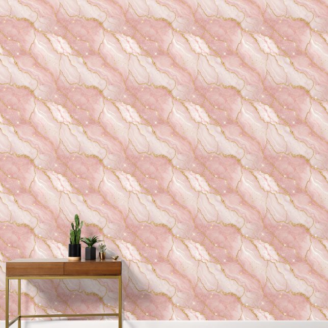 Papel Pintado Modern Rose Quartz Marble Gold (Pasillo)