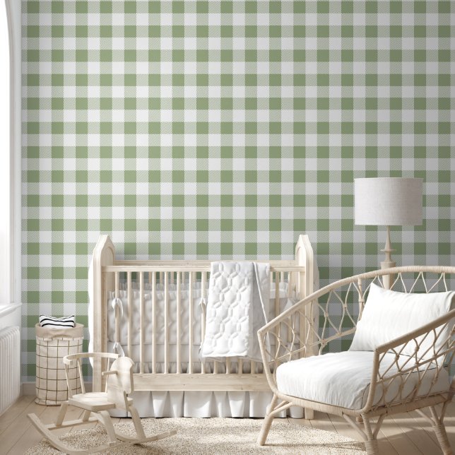 Papel Pintado Modern Sage Green Gingham Checks (Niños)