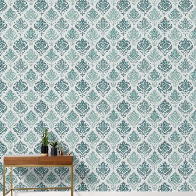 Papel Pintado Modern Teal Nordic Damask (Pasillo)