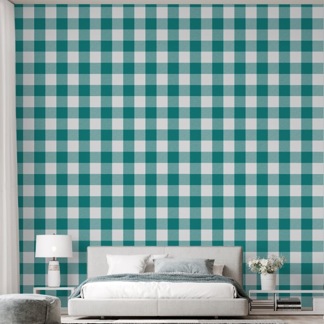 Papel Pintado Moderna 6" cuadros de búfalo azul teñido (Dormitorio)