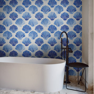 Papel Pintado Moderna acuarela azul Seashels Decoración costera
