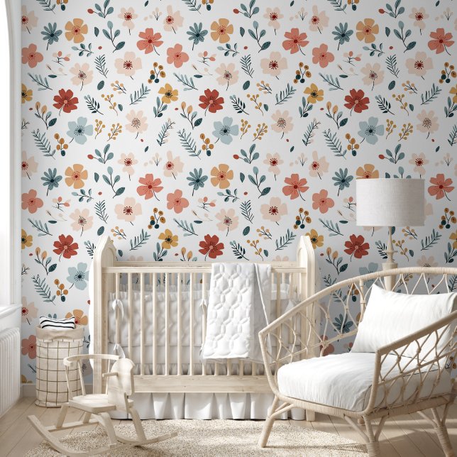 Papel Pintado Moderna Mínima De Cute Boho Flores Nursera Floral (Niños)