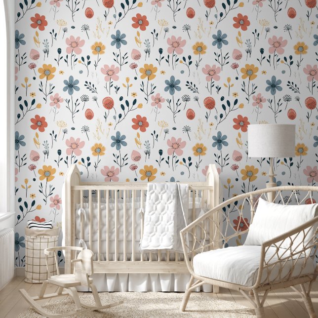 Papel Pintado Moderna Mínima De Cute Boho Flores Nursera Floral (Niños)
