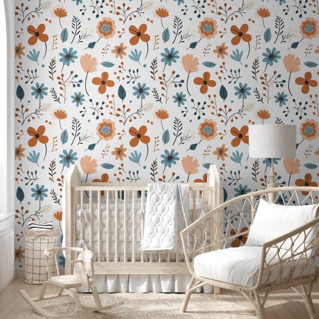 Papel Pintado Moderna Mínima De Cute Boho Flores Nursera Floral (Niños)