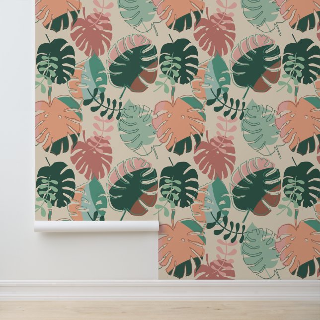 Papel Pintado Moderna Moda Boho Monstera Tropical (Solicitud)