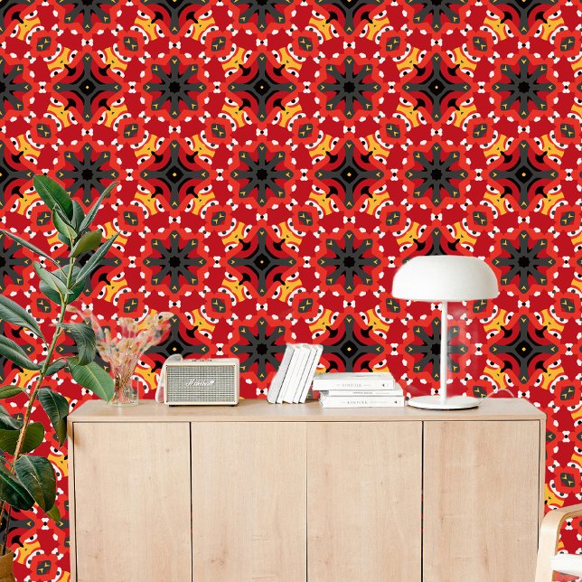 Papel Pintado Moderna Moda de Boho amarillo rojo negro de arte é (Subido por el creador)