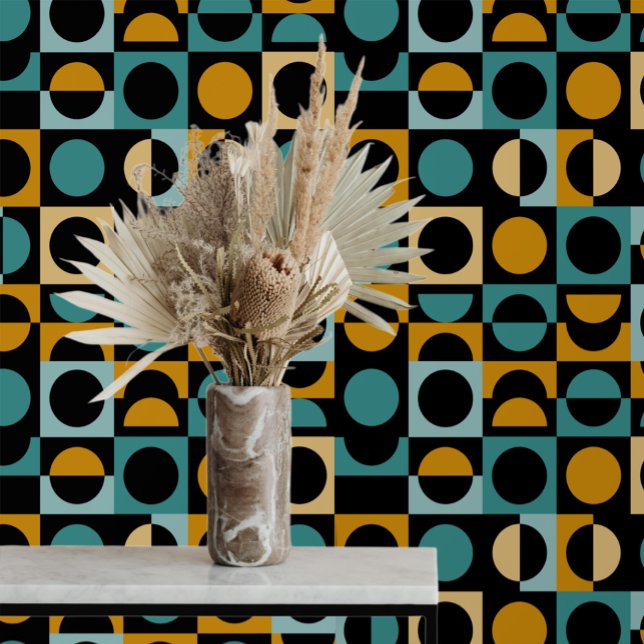 Papel Pintado Moderna negrita Resumen Naranja de bloques negro V (Modern Bold Abstract Block Orange Black Teal Wallpaper from Ricaso. Colorful paper for trendy home )