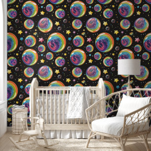 Papel Pintado Modernas burbujas de arcoiris con patrones de esti