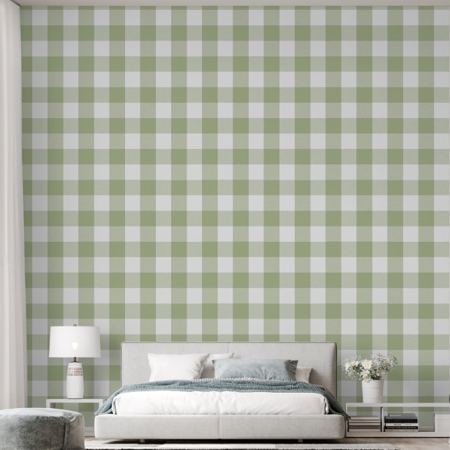 Papel Pintado Moderno 6" Verde Menta Claro Cuadro Búfalo (Dormitorio)