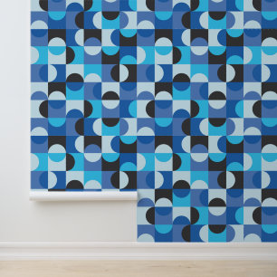 Papel Pintado  Moderno de mediados de siglo Semicírculos Azul Tu