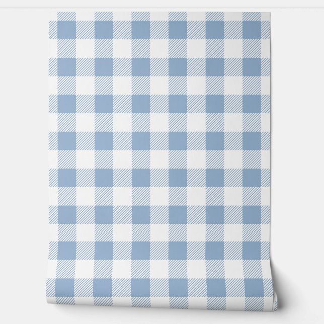 Papel Pintado Moderno Dusty Blue Gingham Checks (Desenrollar)