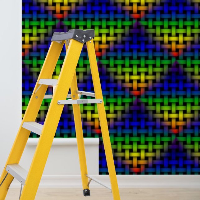 Papel Pintado Moderno estilo de trama de tejido arcoiris Diamant (Modern Rainbow Weave Diamond Pattern Peel Stick Wallpaper)