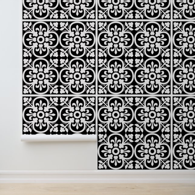 Papel Pintado Moderno Fleur Du Lys geométrico blanco negro (Solicitud)
