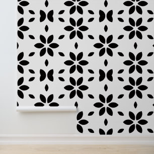 Papel Pintado Moderno floral abstracto en blanco y negro