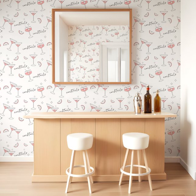 Papel Pintado Moderno Martini Cocktails retro de limón (Modern Minimal Martini Cocktails Lemon Slice Retro Wallpaper)