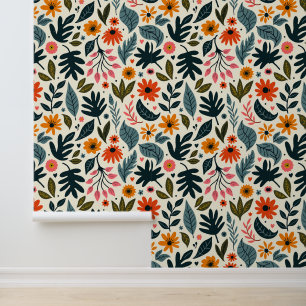 Papel Pintado Moderno patrón de jardín botánico - Naranja de mod