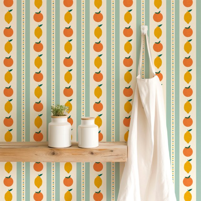 Papel Pintado Moderno Retro Citrus Stripes Light Verde azulado (Subido por el creador)