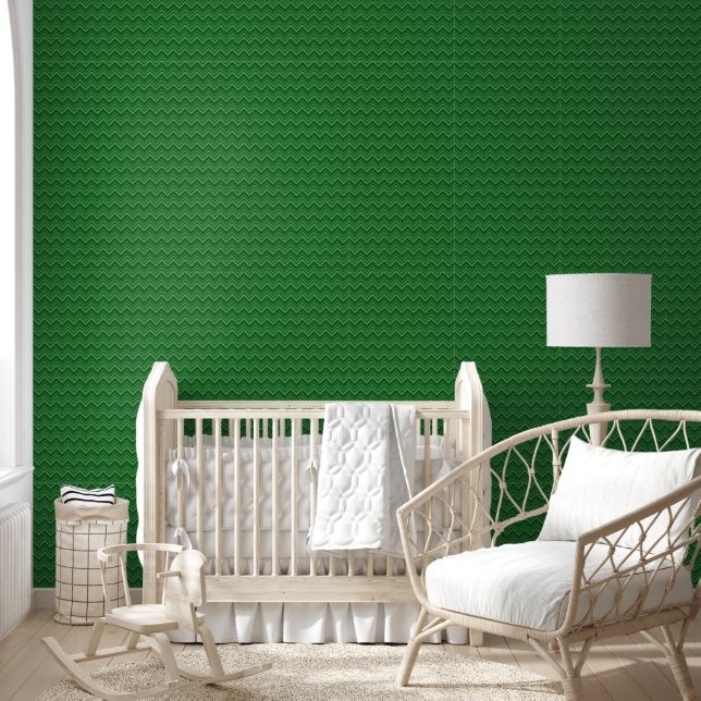 Papel Pintado Moderno Verde Zig Zag Rayado (Niños)
