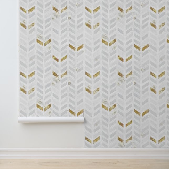 Papel Pintado Moderno y elegante Chevron blanco dorado pintado (Solicitud)