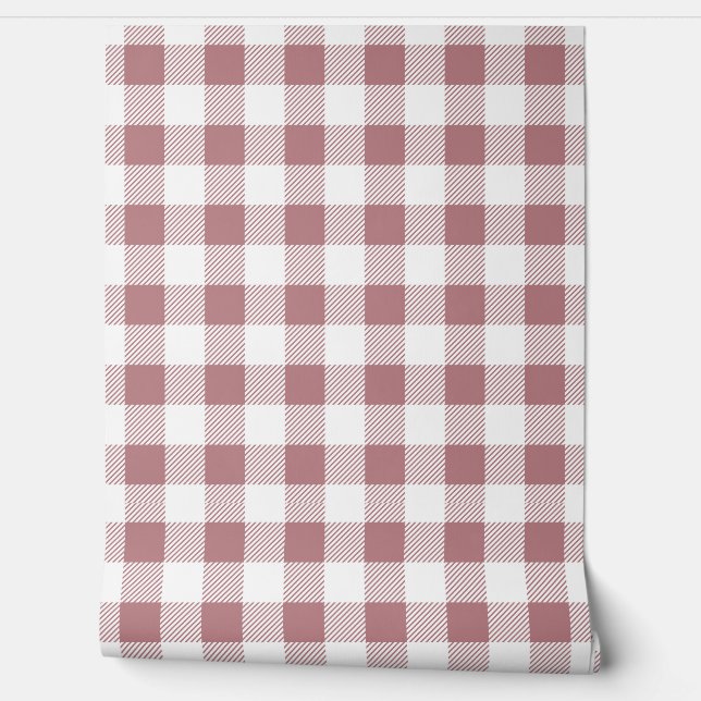 Papel Pintado Modernos controles de Gingham rosa y polvoriento (Desenrollar)