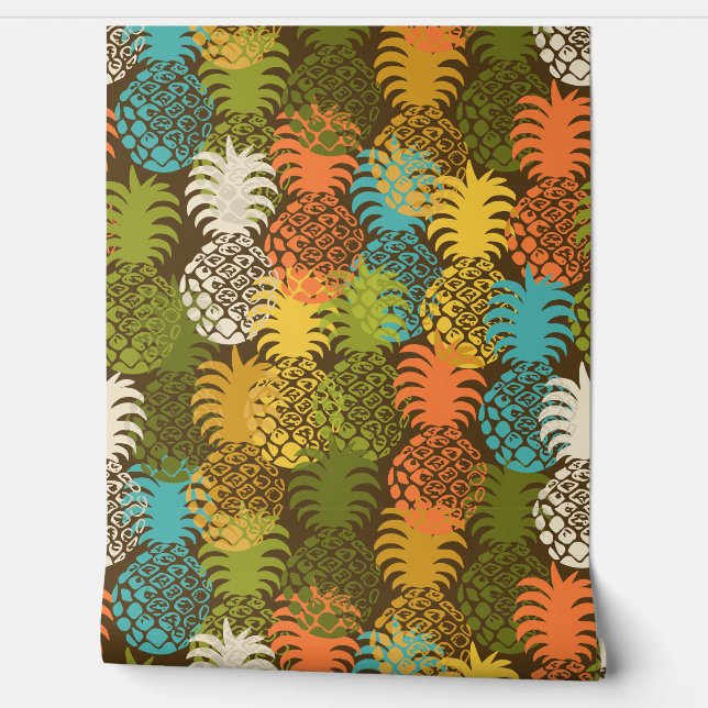 Papel Pintado Momona Hawaiian Tropical Pineapple Toss - Brown (Desenrollar)