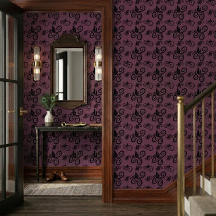 Papel Pintado Monísimo patrón floral negro vintage en color mauv