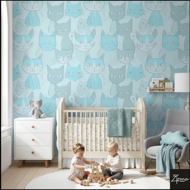 Papel Pintado Monochromatic Blue MCM Abstract Cat Pattern (Subido por el creador)