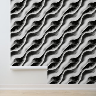 Papel Pintado Monochrome Wavy Abstract Pattern – Minimalist Blac
