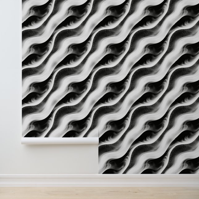 Papel Pintado Monochrome Wavy Abstract Pattern – Minimalist Blac (Solicitud)