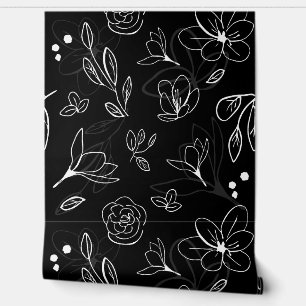 Papel Pintado Monocromático contemporáneo Patrón floral mínimo