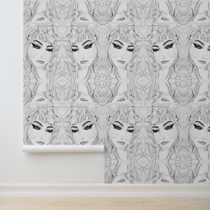 Papel Pintado Monocromo femenino figurativo de color de agua