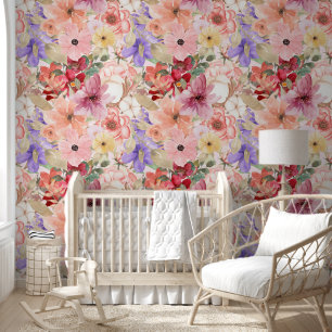 Papel Pintado Monograma de acuarela de campo floral de estilo vi
