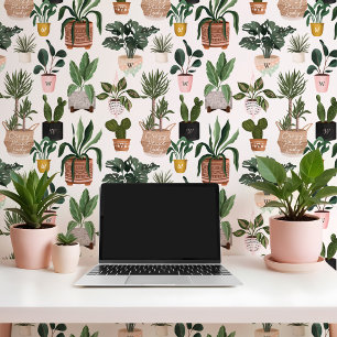 Papel Pintado Monograma Planta Loca Lady Watercolor Plantas Pota
