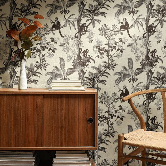 Papel Pintado Monos Tropicales De Negro E Marfil Toile De Jouy (Subido por el creador)