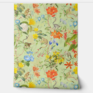 Papel Pintado Monos tropicales vintage Jardín Rococo Chinoiserie