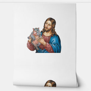 Papel Pintado Moo Deng el hipopótamo pigmeo, consolado por el am