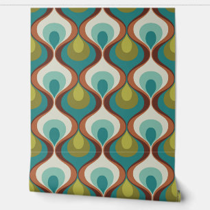 Papel Pintado Mood retro Verde azulado Aqua Bleu Green Brown