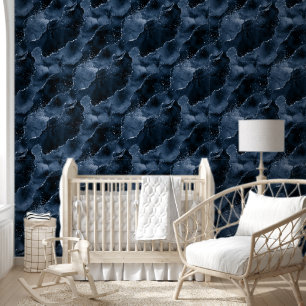 Papel Pintado Moody Agate Purpurina de imitación azul de acero